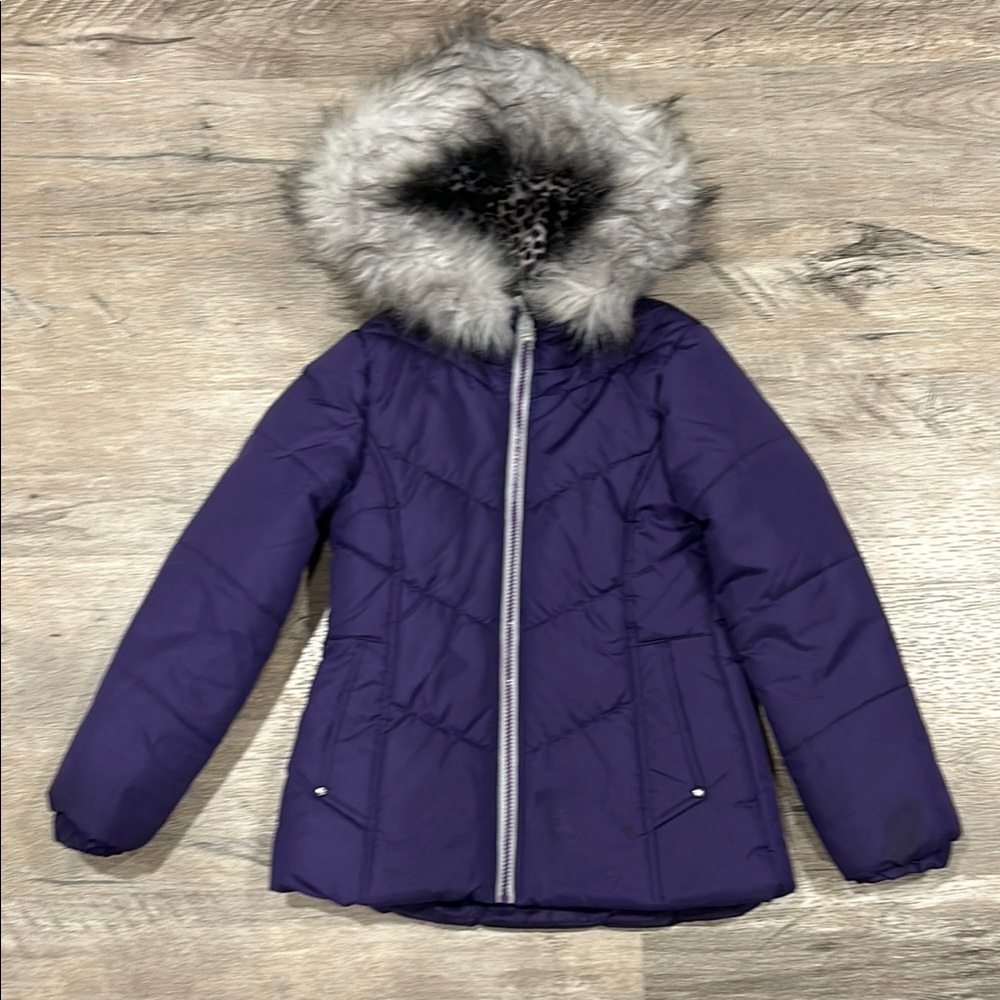 Purple Kids Jacket with Faux Fur Hood